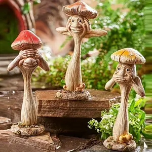 Creative Resin Statue Ornaments for Outdoor Garden & Yard, Fun "Hear No Evil, See No Evil, Speak No Evil" Mushroom Decorative Gift Ornaments