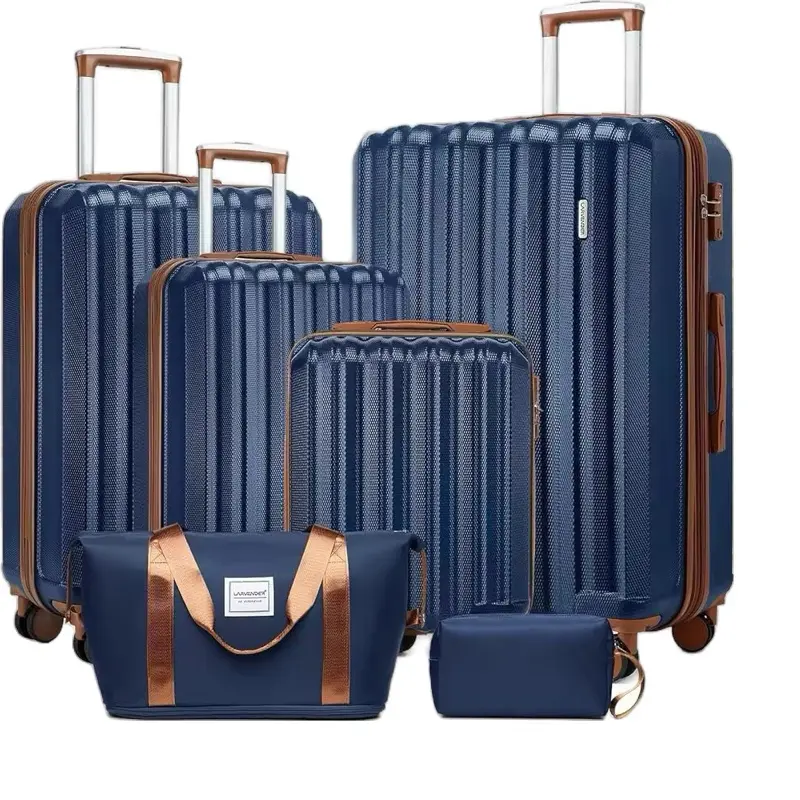 Navy Blue 6-Piece Expandable Hardside Luggage Set, Travel Ready, 4 Spinner Wheels, TSA Lock, Zipper Closure, Built-in Organizer, Multi-Function Travel Bags, Ample Storage, 4 Wheels