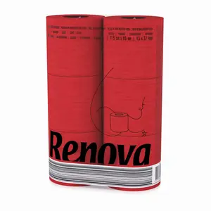 Renova Red Toilet Paper 3-Ply -Ideal for Decorating Your Home or Office - Pack of 6 Compact Size Rolls- 140 Sheets - Eco-label Certified - Dermatologically Tested - Septic Safe - Sustainable & Soft.