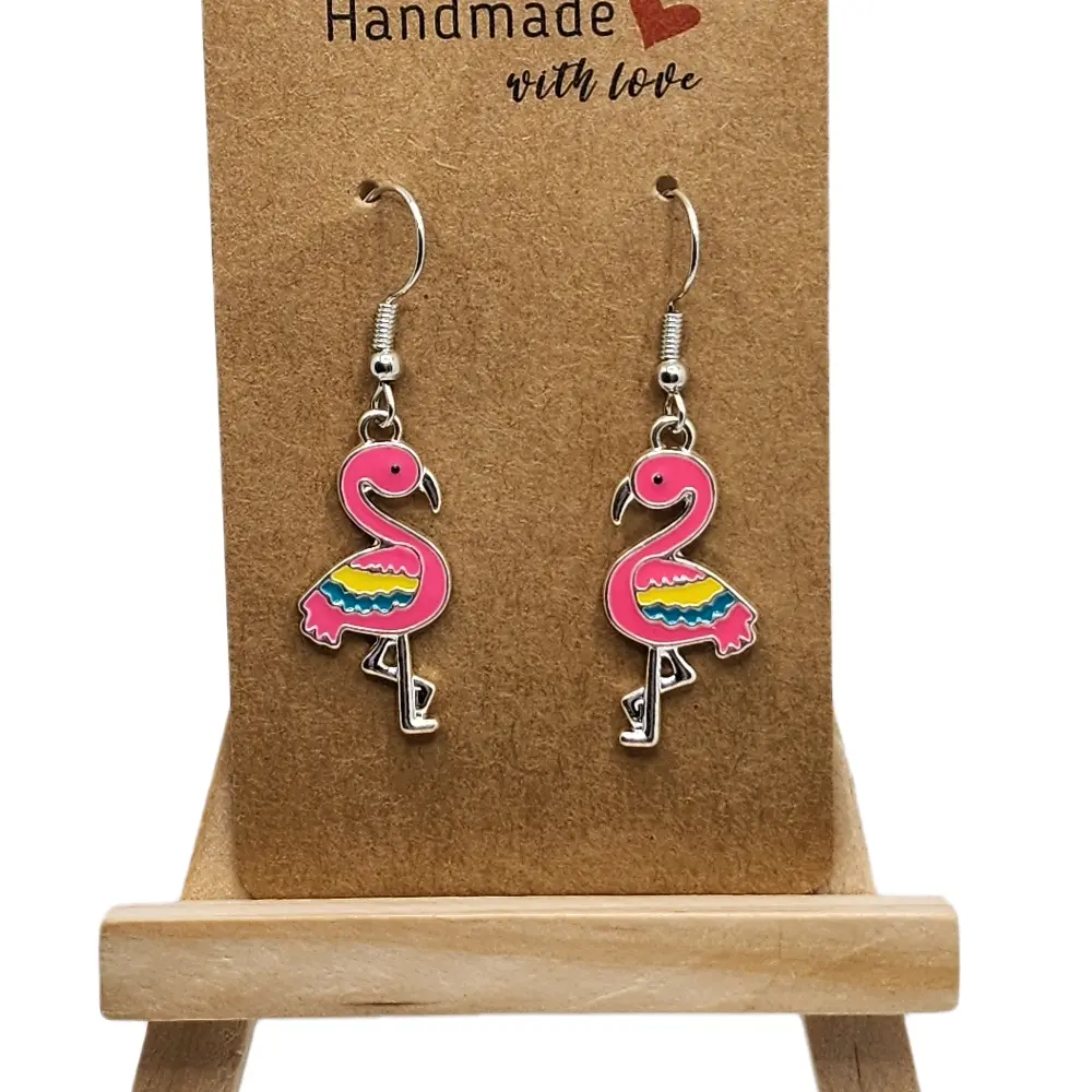 Women's Pink Flamingo Metal Earrings - Elegant Hook Style, Unique Shape, Vibrant Pink Color, Metal Coating, Costume Jewelry for Sophisticated Females (Note: Choking hazard is a small ball)