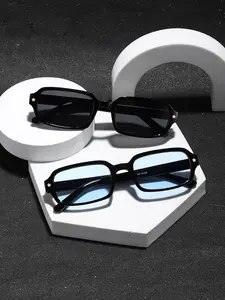2pcs Vintage Sleek Rectangular Sunglasses, Color Lenses, Unisex Fashion Casual Sun Glasses, Daily Wear & Outdoor Activities Accessories, Vintage Rectangle Shades