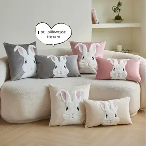 Rabbit Pattern Cushion Cover, 1 Count Soft Comfortable Square Throw Pillow Cover without Filler, Household Decoration Supplies for Home Living Room Bedroom, Bedroom Decorative Accessories