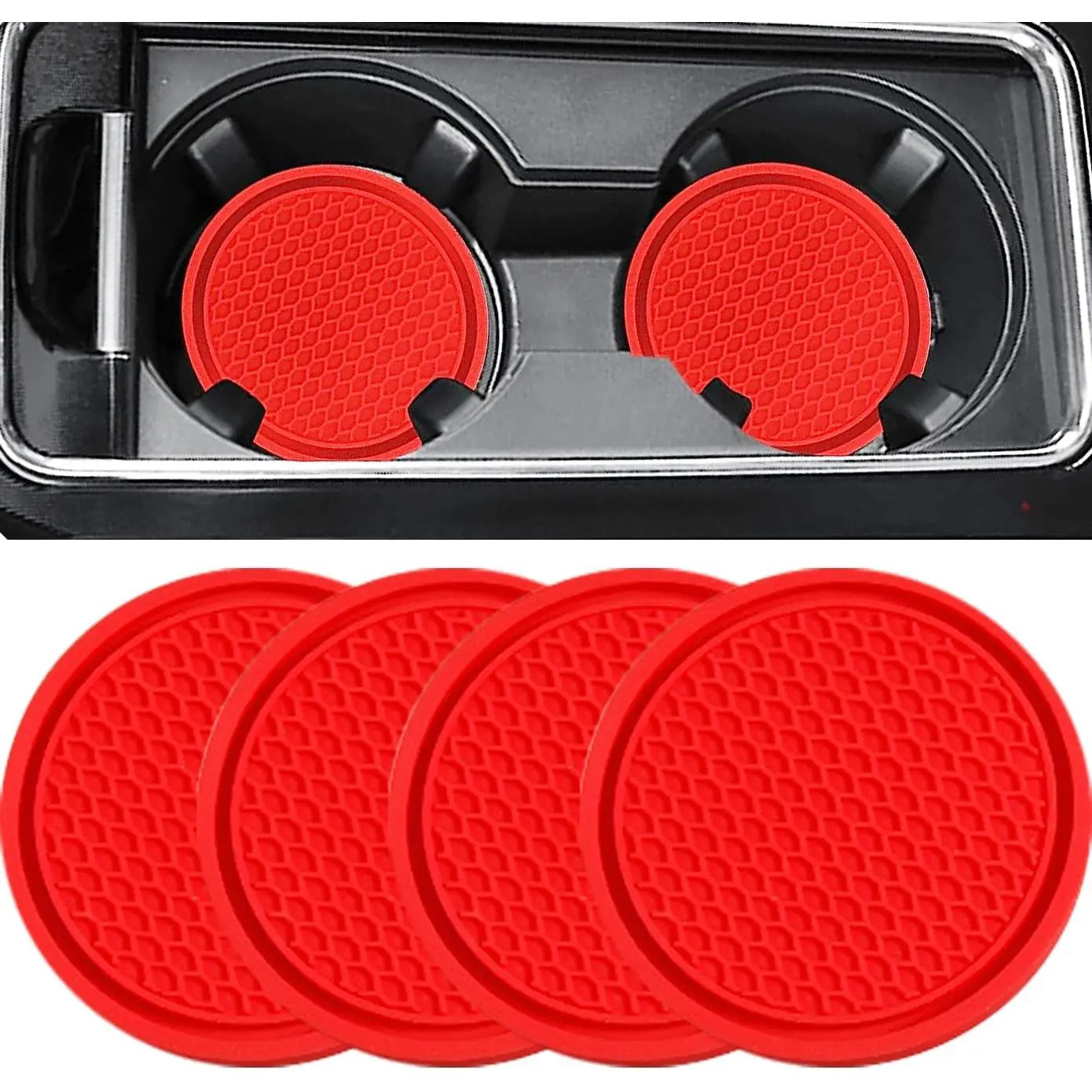 Cup Coaster, 4 count Universal Auto Non-Slip Cup Holder Embedded in Ornaments  Coaster,  Interior Accessories Sets, Red