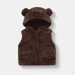 Kids' Fleece Hooded Vest, Sherpa-Lined Zipper Front Coat with Bear Ear Design, Warm Sleeveless Puffer Jacket for Indoor Outdoor Fall Winter Wear