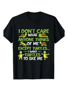 Funny Turtle Lover T-Shirt - "I Don't Care About Others Opinion" Graphic Tee - Soft Breathable 100% Cotton Crewneck Shirt for Men & Women - Black with Green Text - Casual Everyday & Beach Outfits - Machine Washable Unisex Top