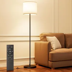 Dimmable Floor Lamps for LivingRoom with 12W LED Bulb, Foot Switch, Remote Custom Color Temperature Floor Light, Linen Shade Standing Lamps, Modern Tall Lamp for Office Bedroom Kid Room