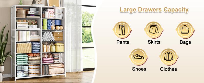 Raybee Furniture Tall Dressers for Bedroom, 12 Drawer Dresser & Chest of Drawers for Closet Hallway, Living Room, Bedroom Furniture Clothes Organizer