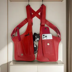 Vintage Underarm Strap Wallet Pocket Vest Bag Anti-theft Oxford Cloth Phone Chest Bag Invisible Pocket Portable Shoulder Strap Bag for Men and Women Durable PU Leather Multi-Functional Use