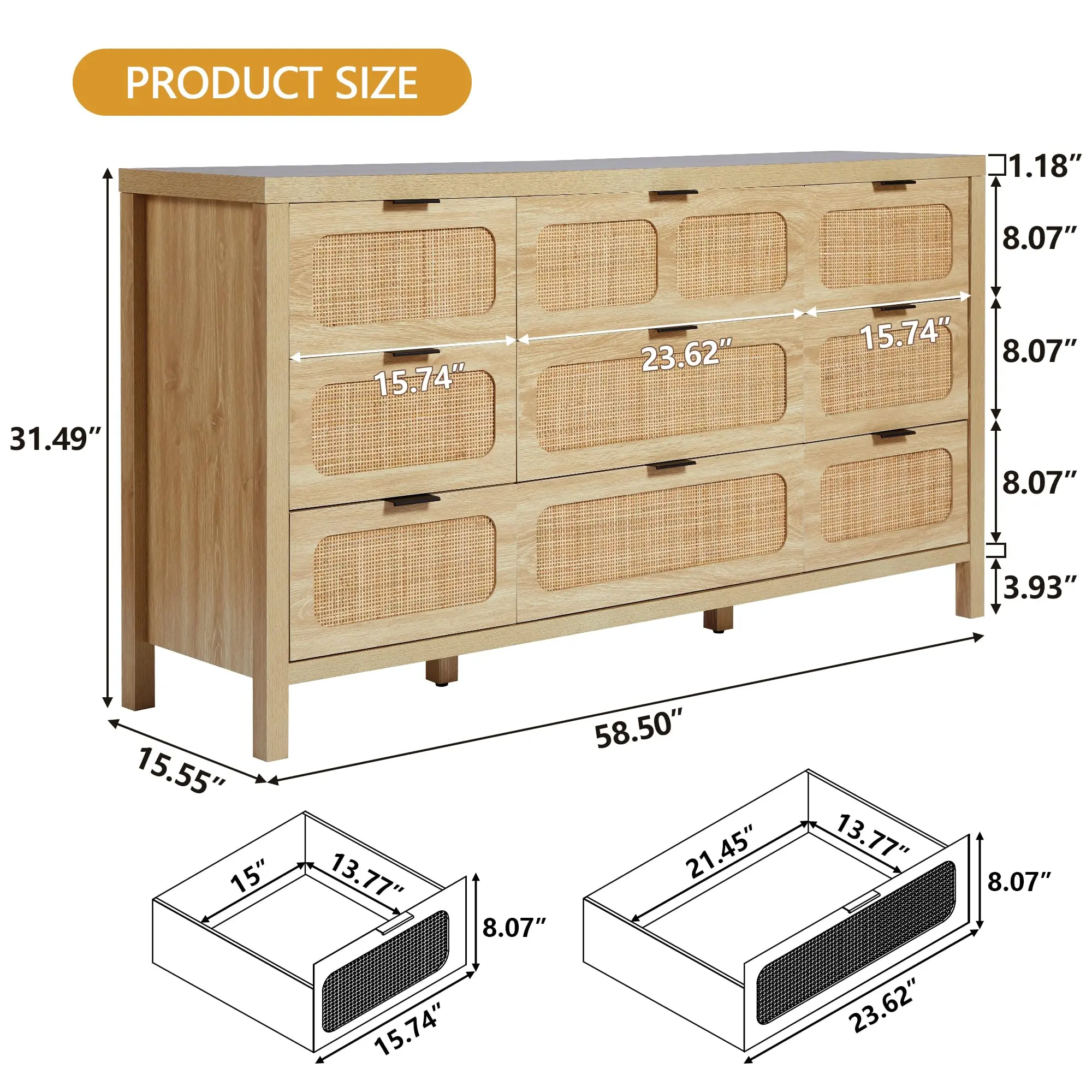 ラタンチェスト　9ドロアー Giratree 6 9 Drawer Dresser for Bedroom, Rattan Dresser Drawer