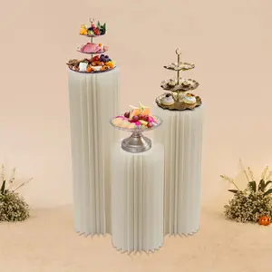 3Pcs Foldable Cardboard Centerpiece Display, Cylinder Flowers Stand, Columns Display for Wedding Party Garden Decoration Gift Christmas Round Bouquet