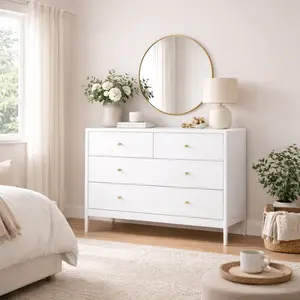 White 4-Drawer Kids Dresser, Wooden Storage Cabinet for Toddler Bedroom, Nursery, Closet, Baby Nightstand Organizer for Living Room or Apartment, 35.4" Wide ​