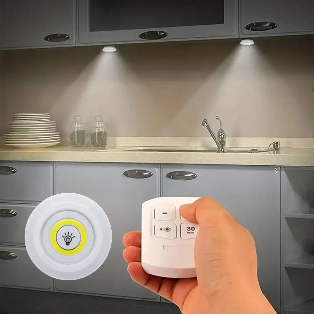 1 Set LED Under Cabinet Lamp, Wireless Dimmable LED Night Light With Remote Control, LED Under Cabinet Light For Bedroom, Kitchen, Hallway, Closet, St