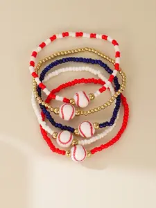 5-Piece Colorful Bead Bracelet Set with Baseball Beads, Festival Gift, Friendship Bracelets, Handmade Jewelry for Women & Girls, Bracelet Stack