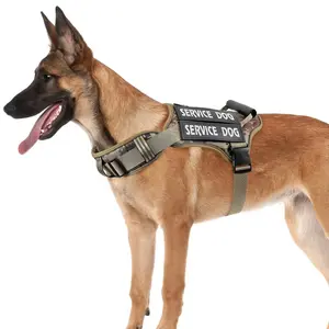 Tactical service dog harness with handle, no-pull adjustable reflective pet vest harness, easy for walking and training