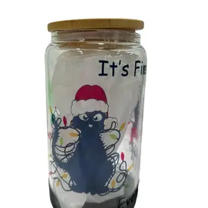 Christmas Light and Cat Tangle Glass Cup - Perfect for Drinks - Bottles, Drinkware