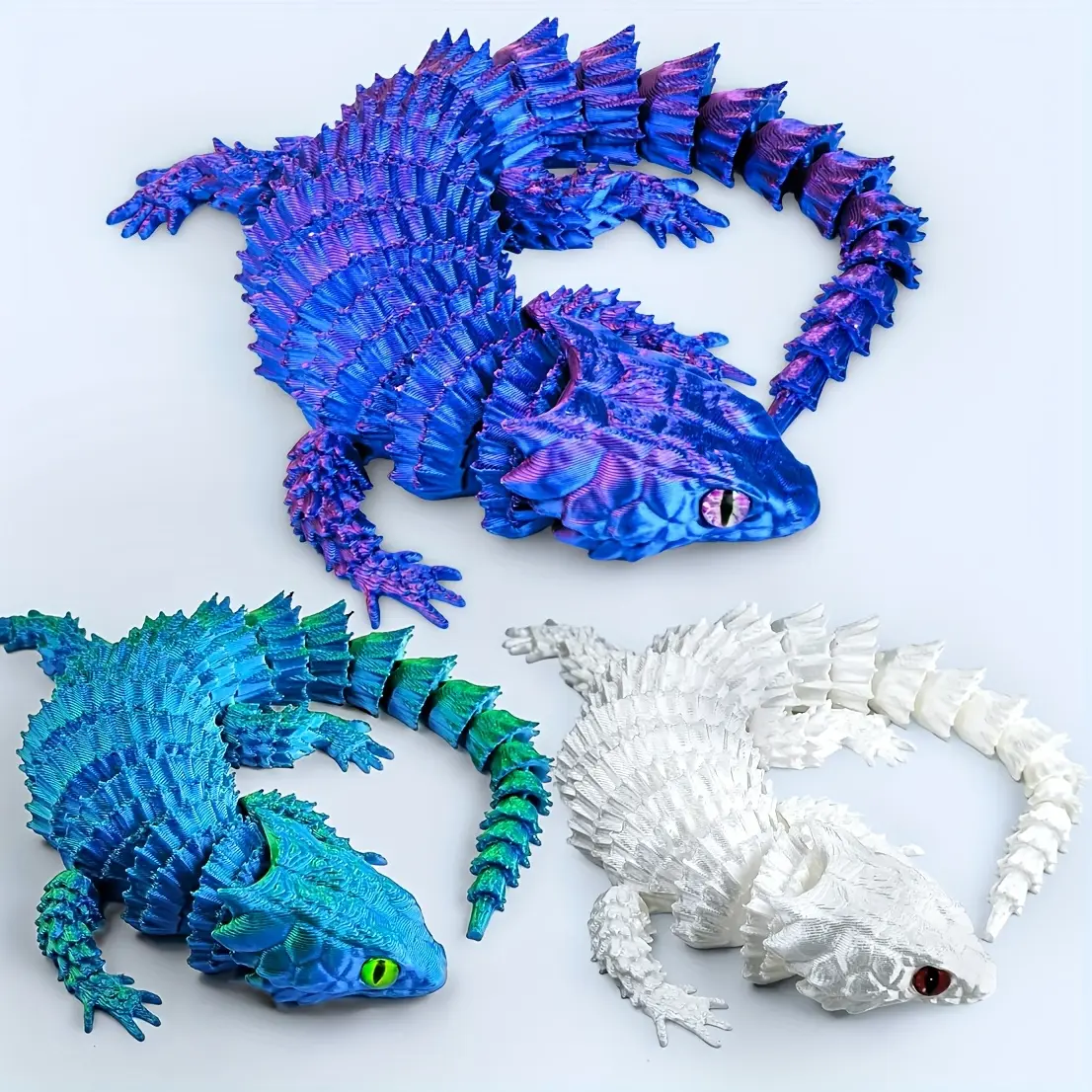 3-Piece 3D Printed Multicolor Gradient Lizard Models - Movable Limbs, Realistic Eyes, Artistic Desk Decor - Ideal Gift for Festivals, Outdoor Displays (Toys & Hobbies DIY Accessory)