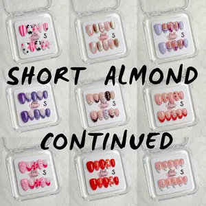 NailHaven| Short Almond Continued Collection - 10 Pcs Handmade Press-On Nails| Cute Acrylic Nails, High Quality Reusable