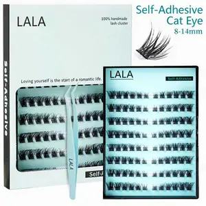 【Mother's day Sales】[CAT EYE]   LALA DIY Eyelashes Self Adhesive Lash Clusters Pre glued Eyelash Clusters No Glue Needed Lashes Wispy C-curly Cluster Eyelash extensions 8-14mm  pre-mappedIndividual Lashes