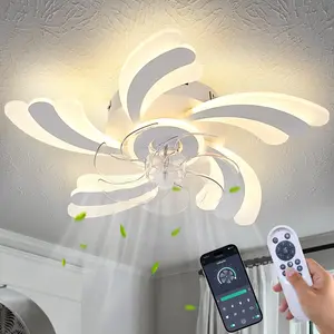 Low Profile Ceiling Fan with Remote & APP Control, Quiet  & Dimmable LED Light, White Flush Mount Ceiling Fan for Bedroom (6-Speed Timer)
