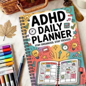 Adult Adhd Planner Set, Daily Weekly Monthly Organizer, Tomato Timer, Task List, Focus Tracker, Color-Coded Bullet Journal Style