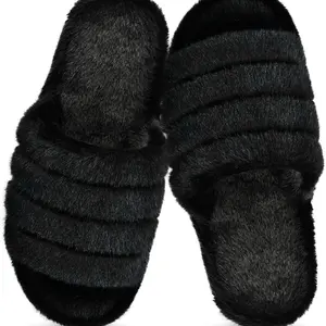 ZOORON Women's Fuzzy Slippers with Memory Foam Comfy Faux Fur Anti-Skid Sole Slippers for Women Bedroom House Open Toe
