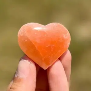 Orange Selenite Crystal Heart - Polished Peach Selenite Heart Crystal - Healing Crystals - Orange Selenite Stone Heart - Mini Crystal Heart