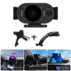 Auto-Clamping Wireless Car Charger Phone Mount with Vent Clip & Suction Cup, 90° Rotatable Fast Charging Car Holder for All Cell Phones & Foldable Phones 6-7.2 Inch