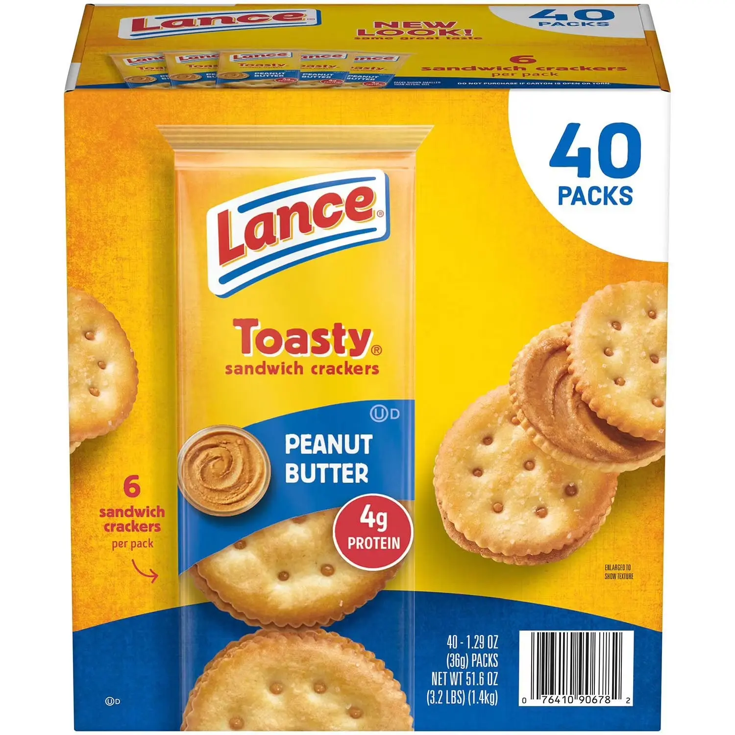 Lance Toasty Organic Soft Baked Real PB Individually Packaged Sandwich Crackers, 1.29 oz Snack Bites, 40 Packs (6 Biscuits Each) for Office Use, Contains Thiamine Mononitrate, Niacin, Reduced Iron, Milk