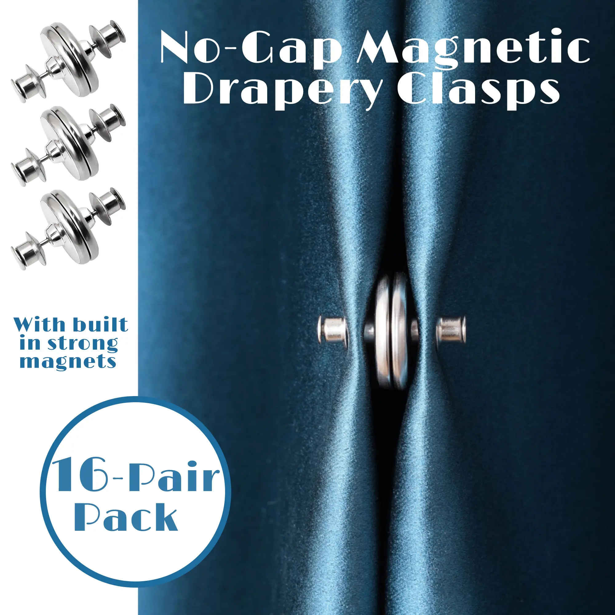 16 Counts Magnetic Curtain Clips,Dual Magnetic Suction Curtain Magnets Block Light Seepage Hold Curtain Closed for Bedroom Home Office