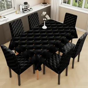 restaurant chair cover tablecloth, imitation leather checkered printed table & chair protective cover, elastic polyester fiber sliding cover, Dining Chair Slipcover, dirt resistant, sewn closed, detachable cleaning for home, office, hotel chair decoration