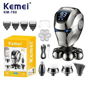 Men's Km-780 Hair Removal Tool, 5-In-1 Electric Body & Face Trimmer, USB Rechargeable, Precision Blades, LCD Display, Portable Design