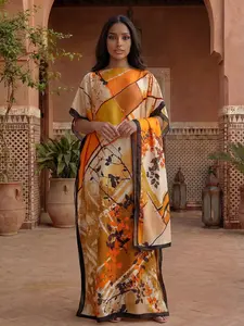 Women's Spring Summer Leaf Print Robe Set, Casual Loose Fit Long Shawl Scarf, Beach Sun Protection Satin Silk Wrap, Swimwear Cover Up, Swimsuit Cover Up, Swim Cover Ups