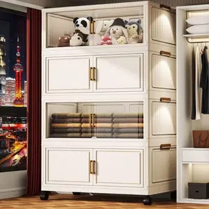 Large Capacity Foldable Plastic Storage Cabinet, Multi-Layer Organizer, Closet Clothes Toy Snack Storage Rack with Doors