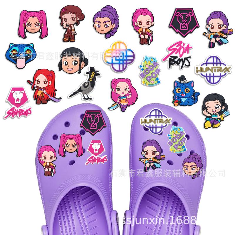 16-Piece Demon Hunt Girls PVC Crocs Charms Set – Detachable DIY Shoe Accessories for Saja Boys Clogs