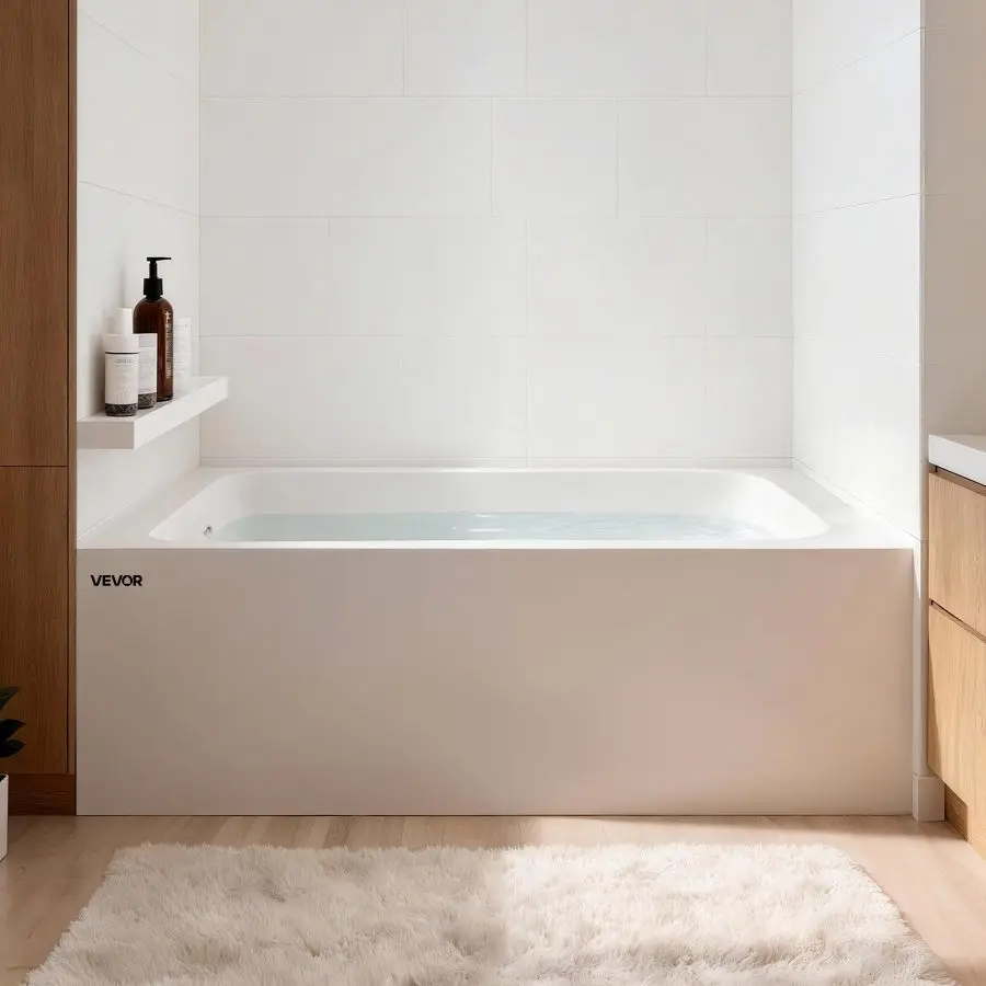 VEVOR 60x30 Double-Wall Insulated Acrylic Alcove Bathtub, 60 Inch 60" Long Contemporary Deep Soaking Tub with Left-Hand Drain, Overflow Hole, Integral Flange for Bathroom Warm Water Everyday Luxury Relaxation, Quiet Escape
