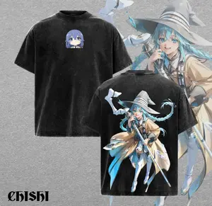 Roxy Migurdia Mushoku Tensei Vintage Washed Oversized T-Shirt – Anime Waifu Graphic Tee Double Print, Heavyweight Cotton Streetwear, Unisex Casual Crew Neck Top for Men & Women
