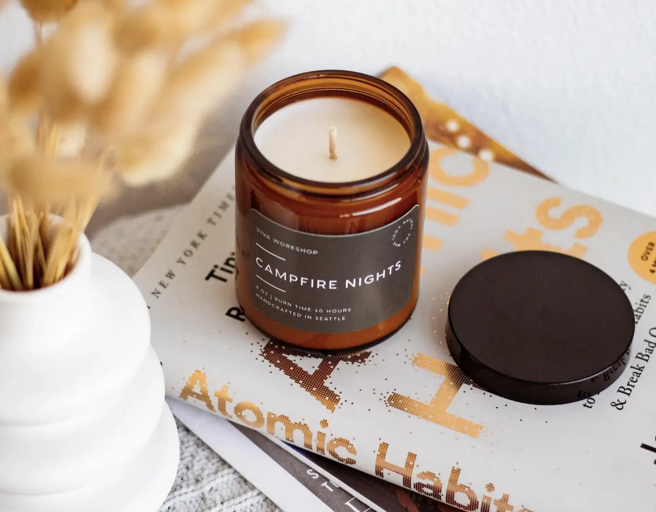 Handmade Campfire Nights Wooden Wick Soy Wax Candle | Fireside Scented Candle Cabin Vibes | Cozy Nontoxic Candle