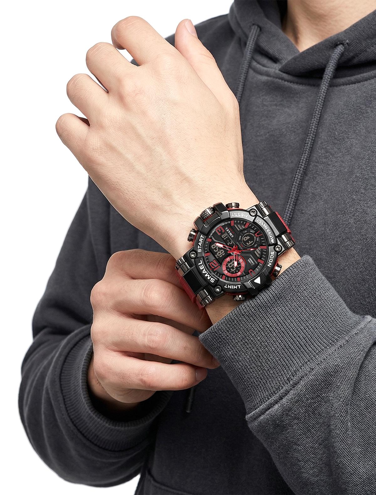 Men's Colorful Punk Style Quartz Watch, Jumpstart saleMulti.Functional Waterproof Dual Display Wristwatch,Tren, sportive analog-digital quartz watch, Birthday Giftwith Gift Boxfashionable wristwatch multifunctional men