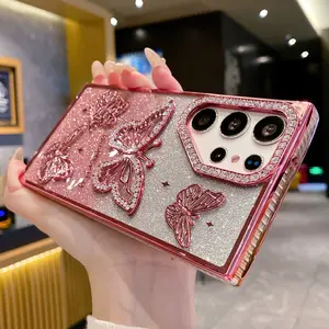 Suitable for Samsung S25Ultra mobile phone case three-dimensional gradient glitter rhinestone butterfly S24+ anti-fall soft shell protective cover S23