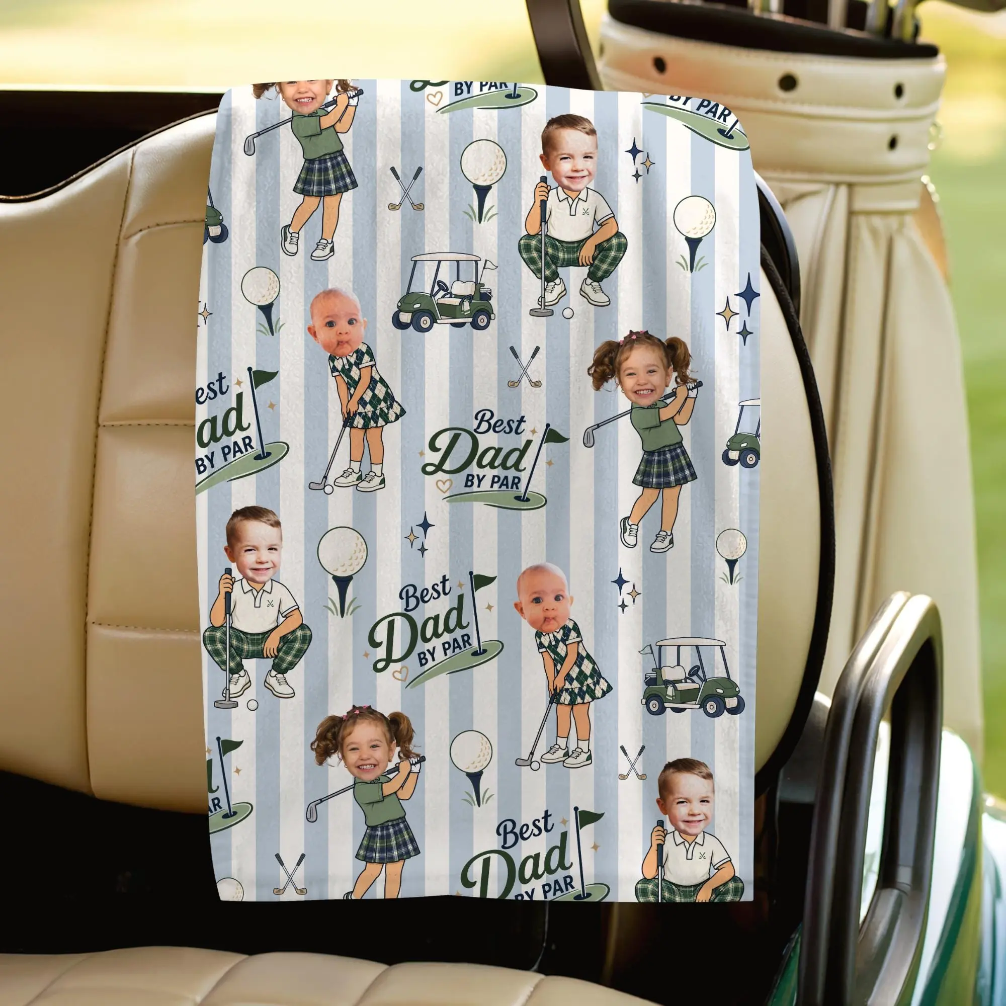 Personalized Golf Towel, Custom Photo Dad Gift from Kids, Father's Day Golfing Keepsake