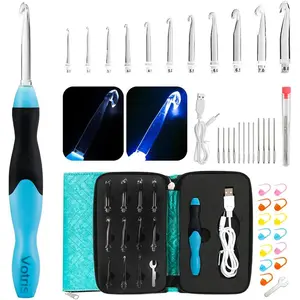 Light Up Crochet Hook Set - 11 in 1 Lighted Crochet Hook Set for Beginners, Ergonomic Soft Grip, Rechargeable Light, Interchangeable Heads - Ideal Crochet Hooks Kit, Gift