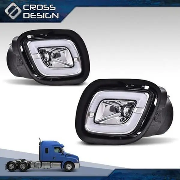 CROSSDESIGN Stable 2PC White LED Headlights Fog Lights Set (LH+RH Side), Aftermarket Car Vehicle Accessories, LED Light for Car, Compatible with 2008-2017 Freight Cascadia, No Installation Guide