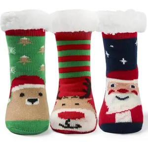 Kids Boys Girls Winter Warm Fuzzy Soft Lined Fluffy Socks with Grips for Home Floor 3 Pack