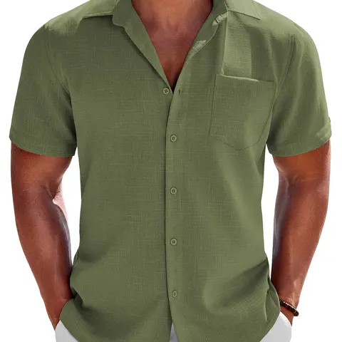 COOFANDY Men's Button Down Shirts Short Sleeve Casual Shirts Summer Beach Linen Shirts with Pocket