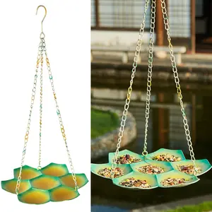 23" H Hanging Bird Feeder, Metal Bird Feeders for Outdoors Hanging, Flat Bird Feeder Seed Tray for Outside Garden Yard Decor