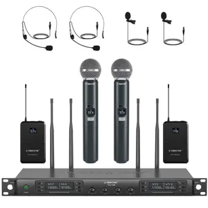 Phenyx Pro PTU-7000-2H2B 4-Channel Wireless Microphone System – 2 Handheld Mics + 2 Bodypacks w/ Headset & Lavalier, Auto Scan, 4x40 UHF Frequencies, 328ft Range, for Church, DJ, Singing, Events