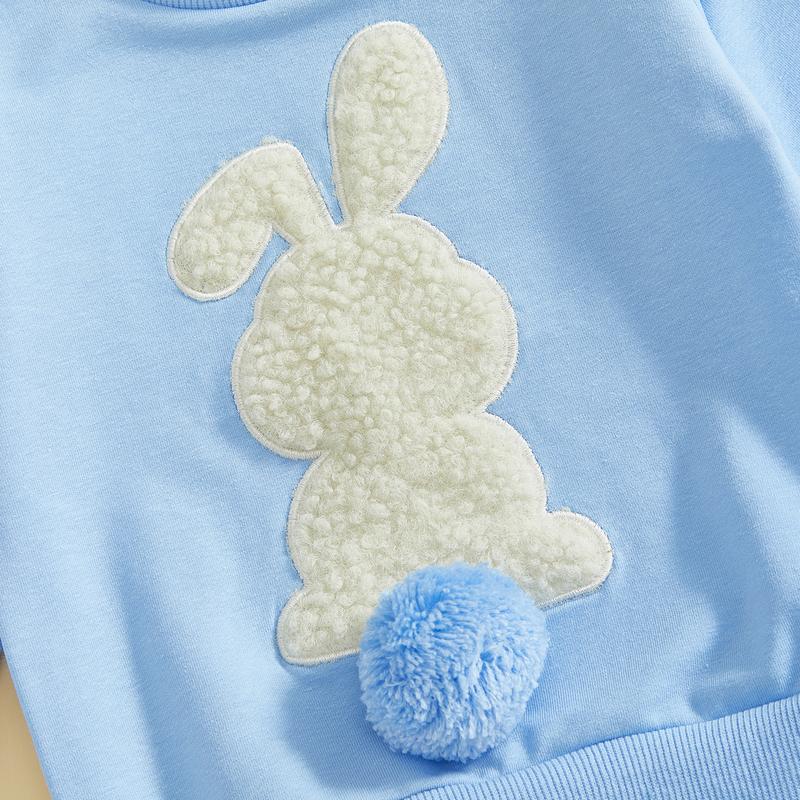 Babamoon Toddler Baby Girl Boy Easter Outfits Set Rabbit Long Sleeve Crew Neck Fuzzy Bunny Tail Embroidery Sweatshirt and Pants Clothing Set 0-3T