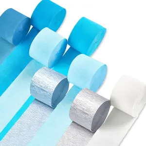 PartyWoo Light Blue Crepe Paper Streamers 8pcs 656 ft Pack of Slate Blue White Silver Crepe Paper Sheets for Birthday Gender Reveal Baby Shower Graduation Pool Mermaid Under The Sea Party Decorations
