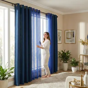 4 panel curtain set 34x84 inches 2 panels are made of blackout fabric with a composite process, providing complete blackout effect. cortinas para salas，curtains for bedroom，The other 2 panels are mesh wide-mouth curtains in a loop style. L69+L12