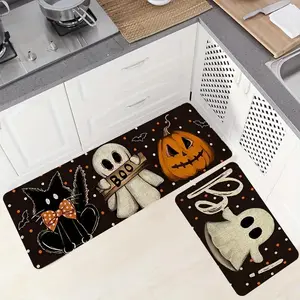 Cartoon Themed Carpet, 2 Counts/set Ghost & Pumpkin & Cat Pattern Kitchen Mat, Decorative Door Mat for Home Living Room Bedroom Farmhouse, Christmas Gifts, Christmas Decorations, Halloween